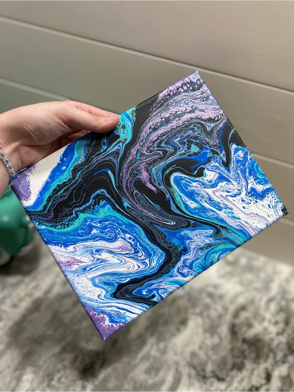 Abstract Blue, Metallic Purple and Black Canvas Art